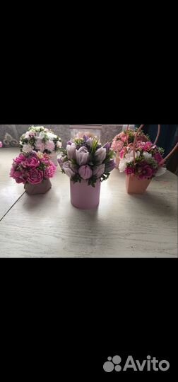 Букет цветов из мыла, розы, тюльпаны