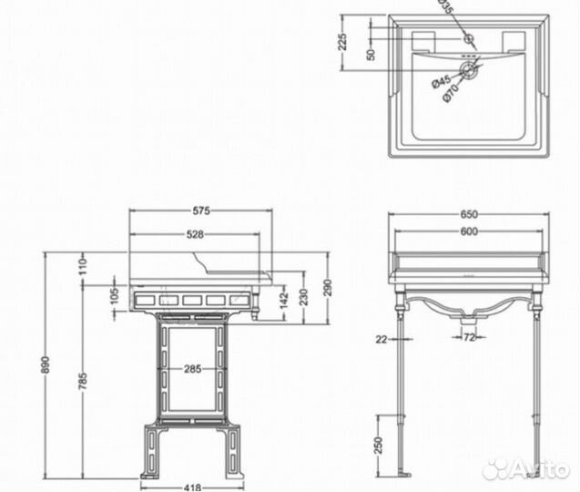 Раковина с подстольем Burlington Classic B15 T38 ALU