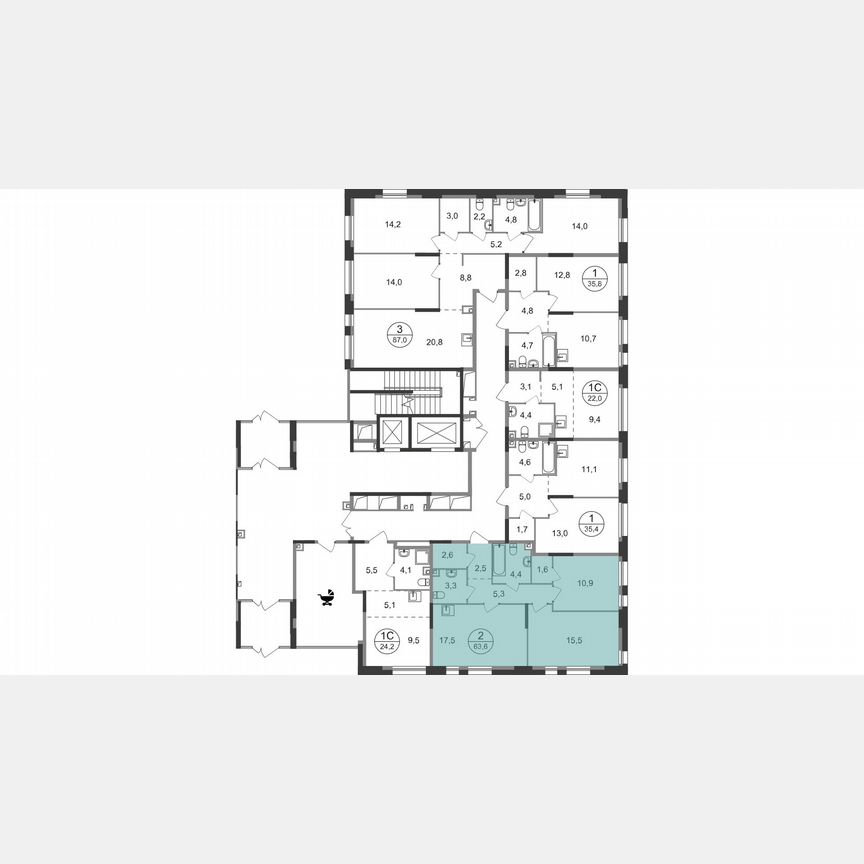 2-к. квартира, 63,6 м², 1/19 эт.