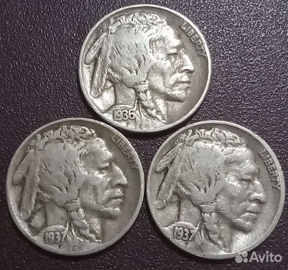 Монеты США Стальной Цент Баффало Никель Индеец