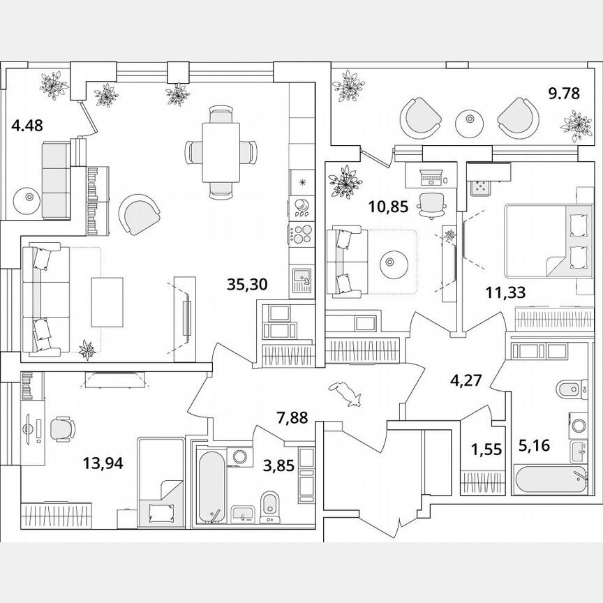 3-к. квартира, 102,4 м², 16/18 эт.