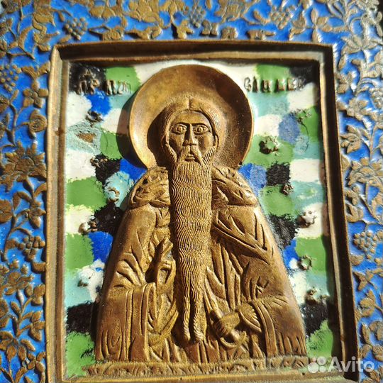 Икона меднолитая святой Паисий патина