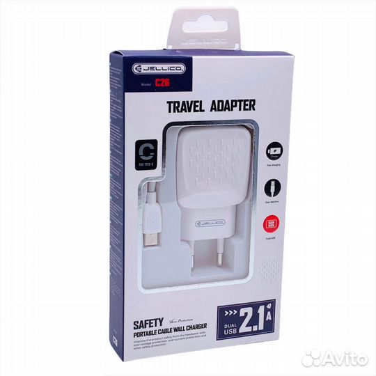 Сзу jellico C26 2.1A 2USB+Type-C (White)