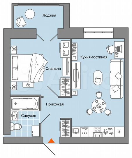 1-к. квартира, 42 м², 3/8 эт.
