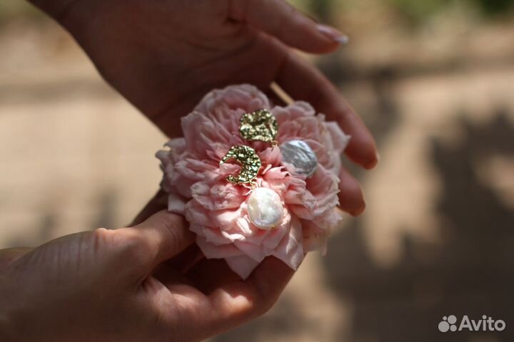 Серьги луна с барочным жемчугом