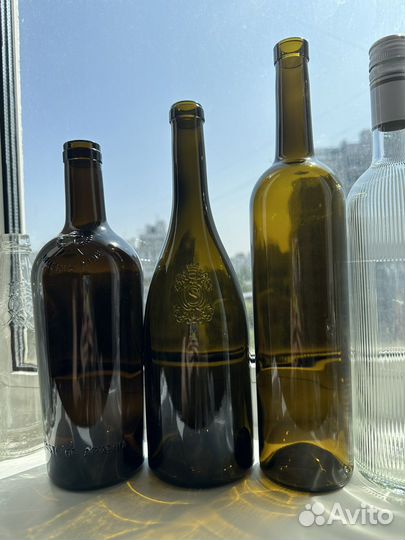 Стеклянные винные бутылки баночки аптечные