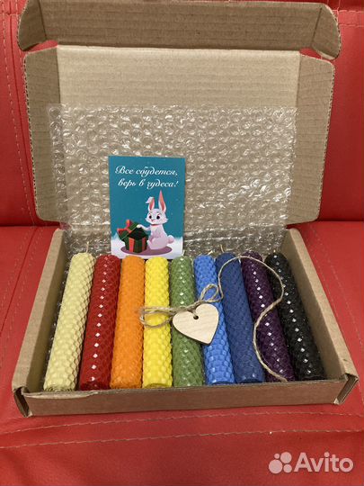 Свечи медовые. Чакровый набор 9шт