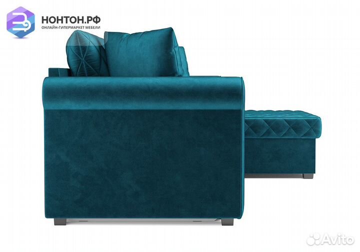 Угловой диван дельфин Берлин вельвет сине-зеленый
