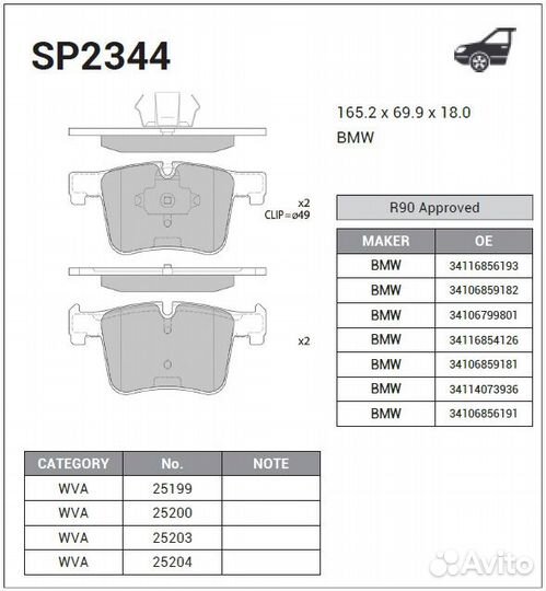 Колодки передние для BMW X3(f25),SP2344