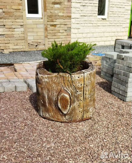 Вазон пень для цветов, горшок, кашпо из артбетона