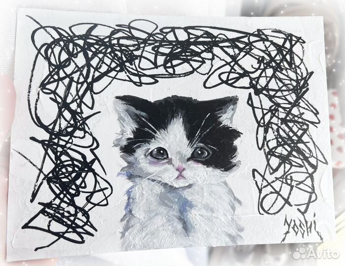 Картины с котиками на картоне