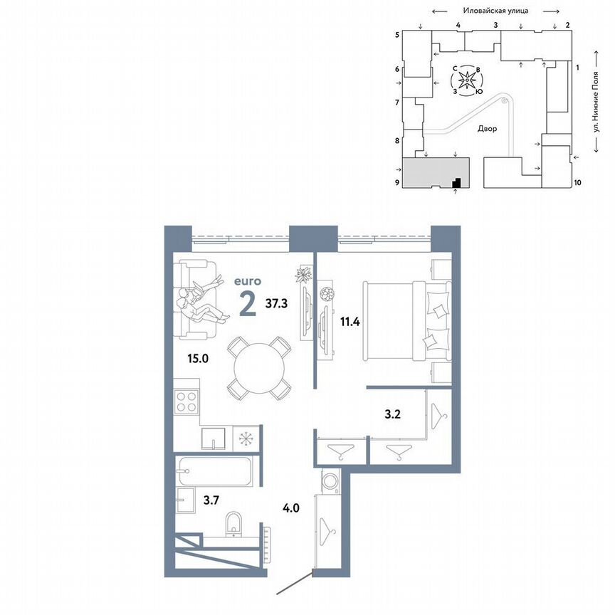 1-к. квартира, 37,3 м², 34/38 эт.