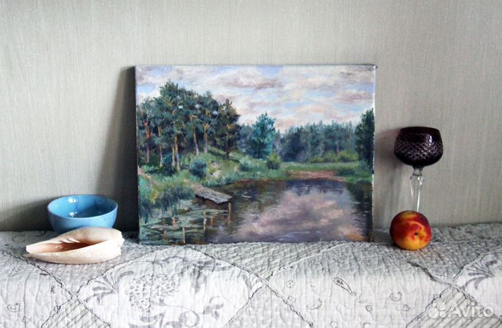 Картина маслом Русский пейзаж Лесное озеро