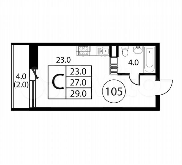 Квартира-студия, 29 м², 2/12 эт.