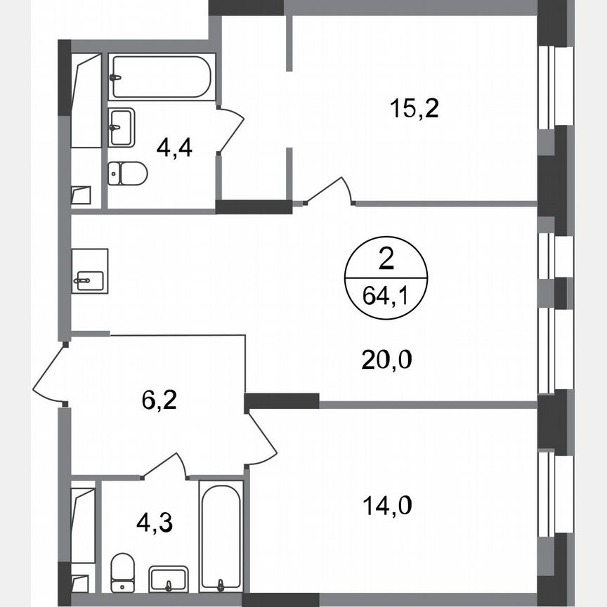 2-к. квартира, 64,1 м², 10/20 эт.