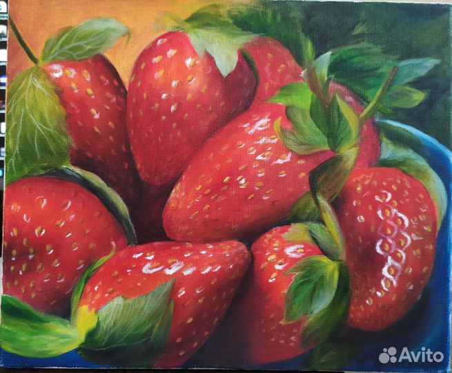 Картина маслом на холсте ягода клубника 25х30