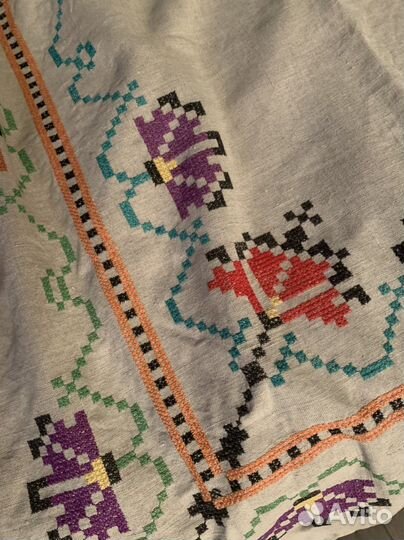 Сеатерть льняная, ручная вышивка размер 1600х1850