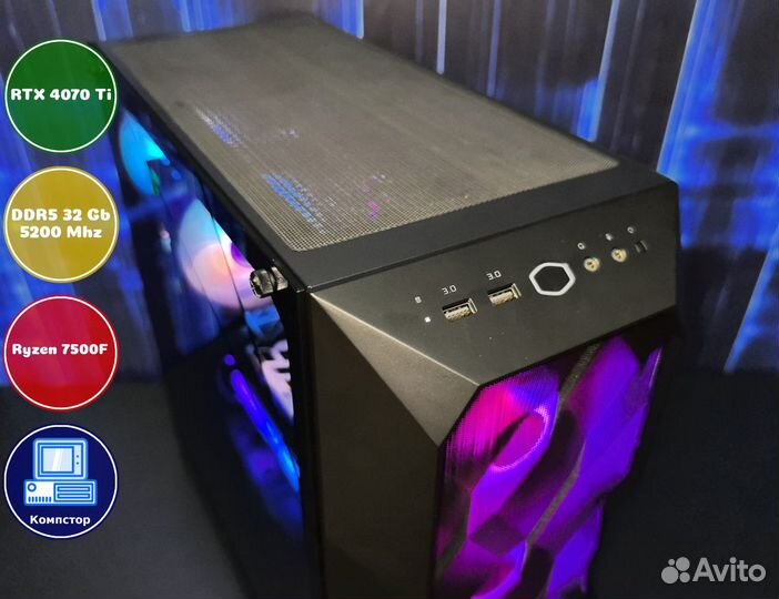 Мощный пк 2024 AMD7500F-RTX4070Ti-32DDR5-ISF65-A620