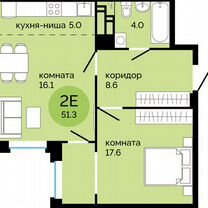 2-к. квартира, 51,3 м², 5/25 эт.