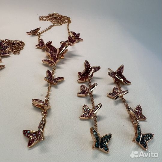 Swarovski бабочки серьги колье