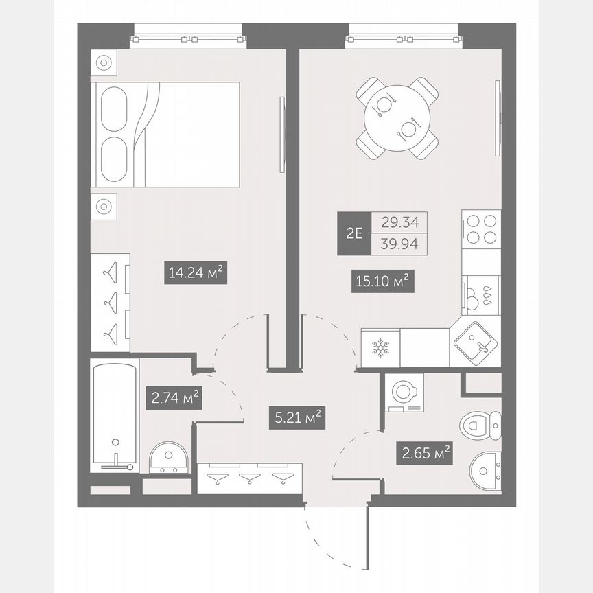 1-к. апартаменты, 39,9 м², 10/14 эт.