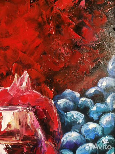 Натюрморт маслом, с вином и фруктами