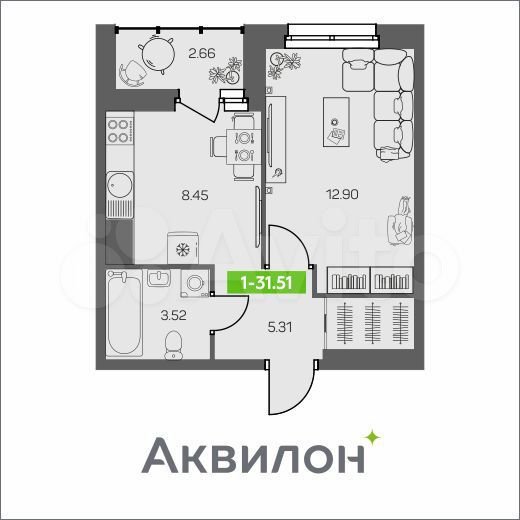 1-к. квартира, 31,5 м², 7/8 эт.