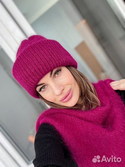 Шапка бини двойной отворот пух норки