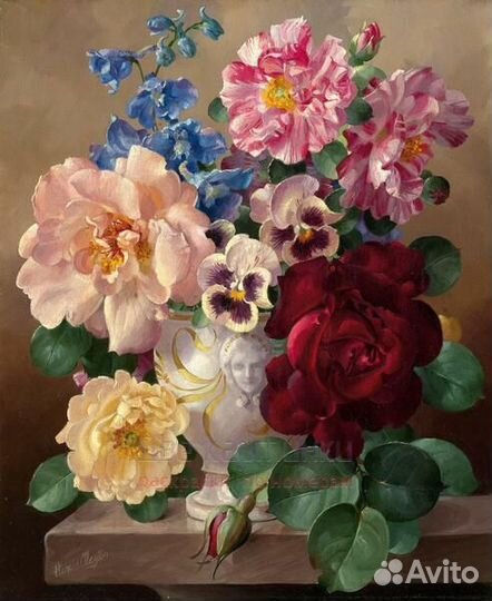 Картина по номерам 40x50 Букет роз в белой вазе