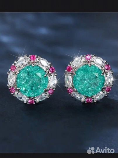 Серьги клипсы с муссанитом и аквамарином