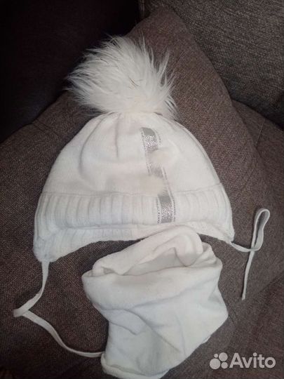 Комплект шапка и снуд зимний для дев. на 1-1,5года