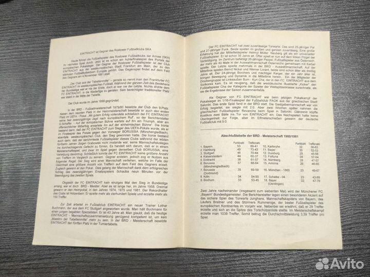 Футбольная программа ска Ростов -Айнтрахт Германия