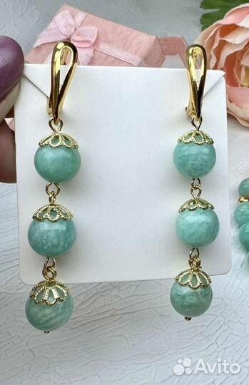Серьги камень амазонит