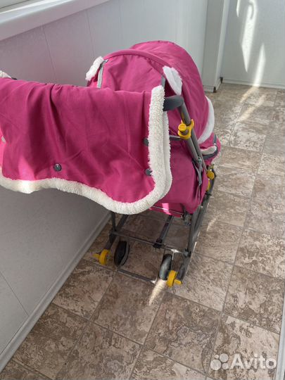 Детские санки на колесах nika розовые