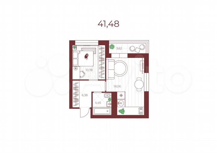 1-к. квартира, 41,5 м², 10/14 эт.