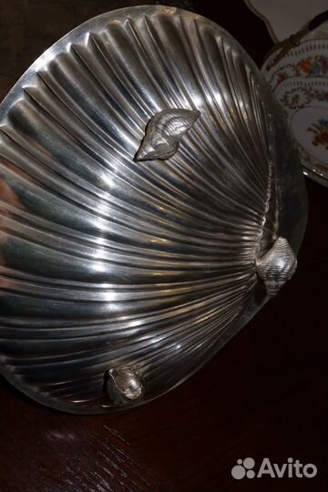 Блюдо ракушка посеребрение винтажное