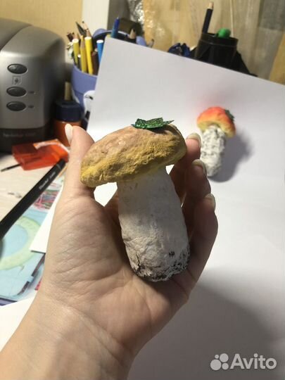 Ватные елочные игрушки, грибки. 3 шт