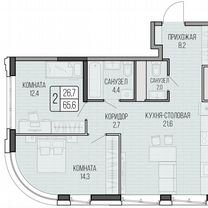 2-к. квартира, 65,6 м², 8/16 эт.