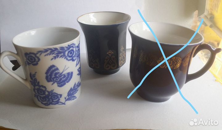 Бокалы кобальтовый фарфор, лфз, Бронница, СССР