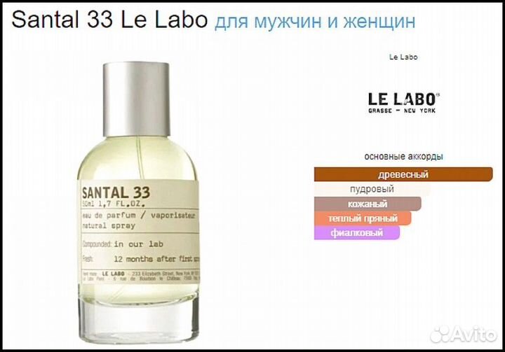 Стойкие духи Santal 33 Le Labo(арт.181)