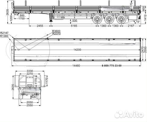 Полуприцеп бортовой УралСпецТранс ППБ 35Б-32Л-14К SEVEREST, 2024