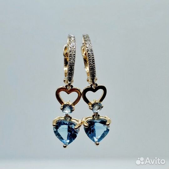Серьги золото с бриллиантами и топазом
