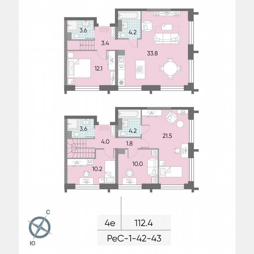 4-к. квартира, 112,4 м², 42/43 эт.