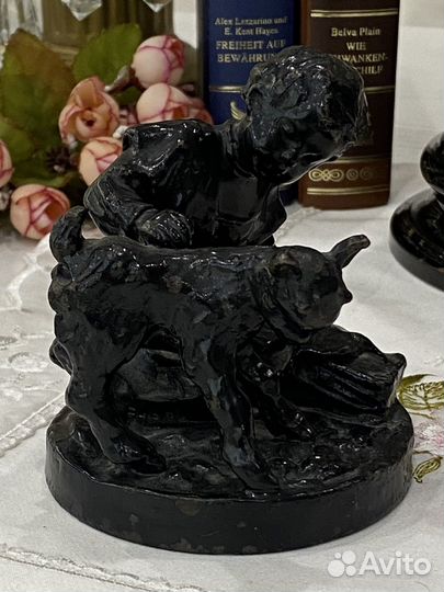 Старинная статуэтка Девочка и козлик чугун СССР