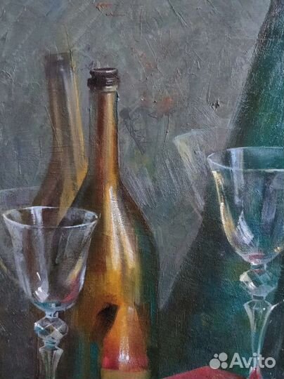 Картина маслом, натюрморт с золотом 