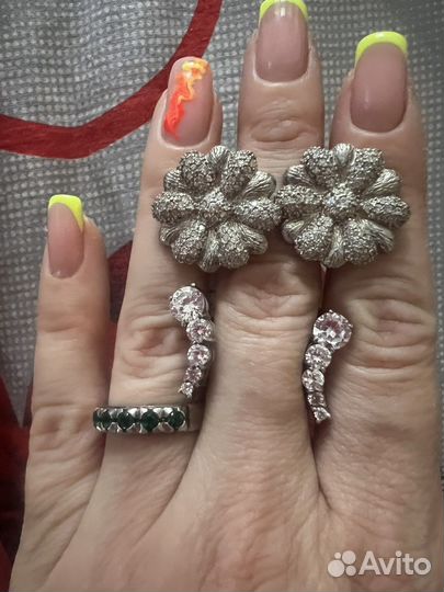 Серьги и кольцо серебро