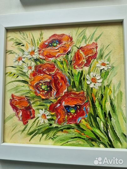 Картины маслом с цветами в рамах маки васильки