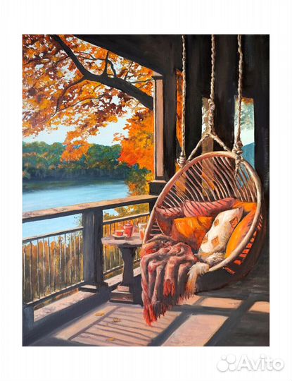 Картина маслом Золотая осень, осенний пейзаж 50/40