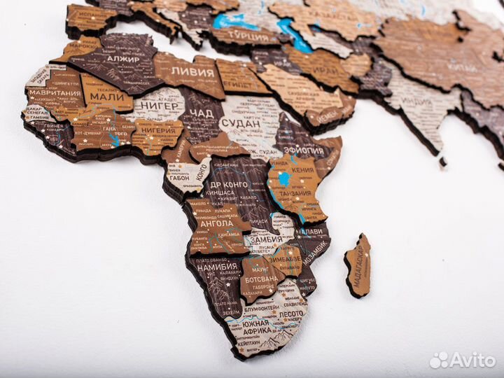 Деревянная карта мира 3D настенная, Смоленск