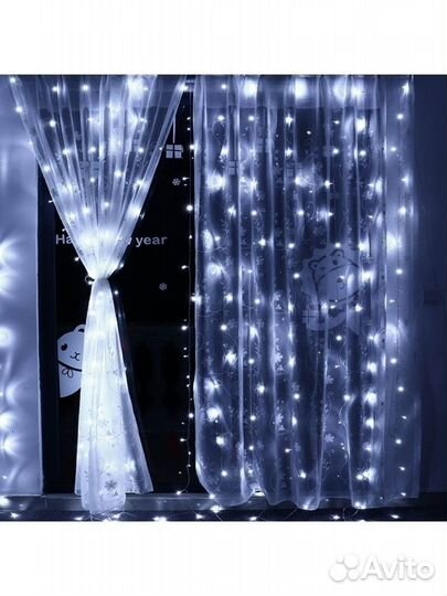 Новая гирлянда занавес 3 х 3 метра белая